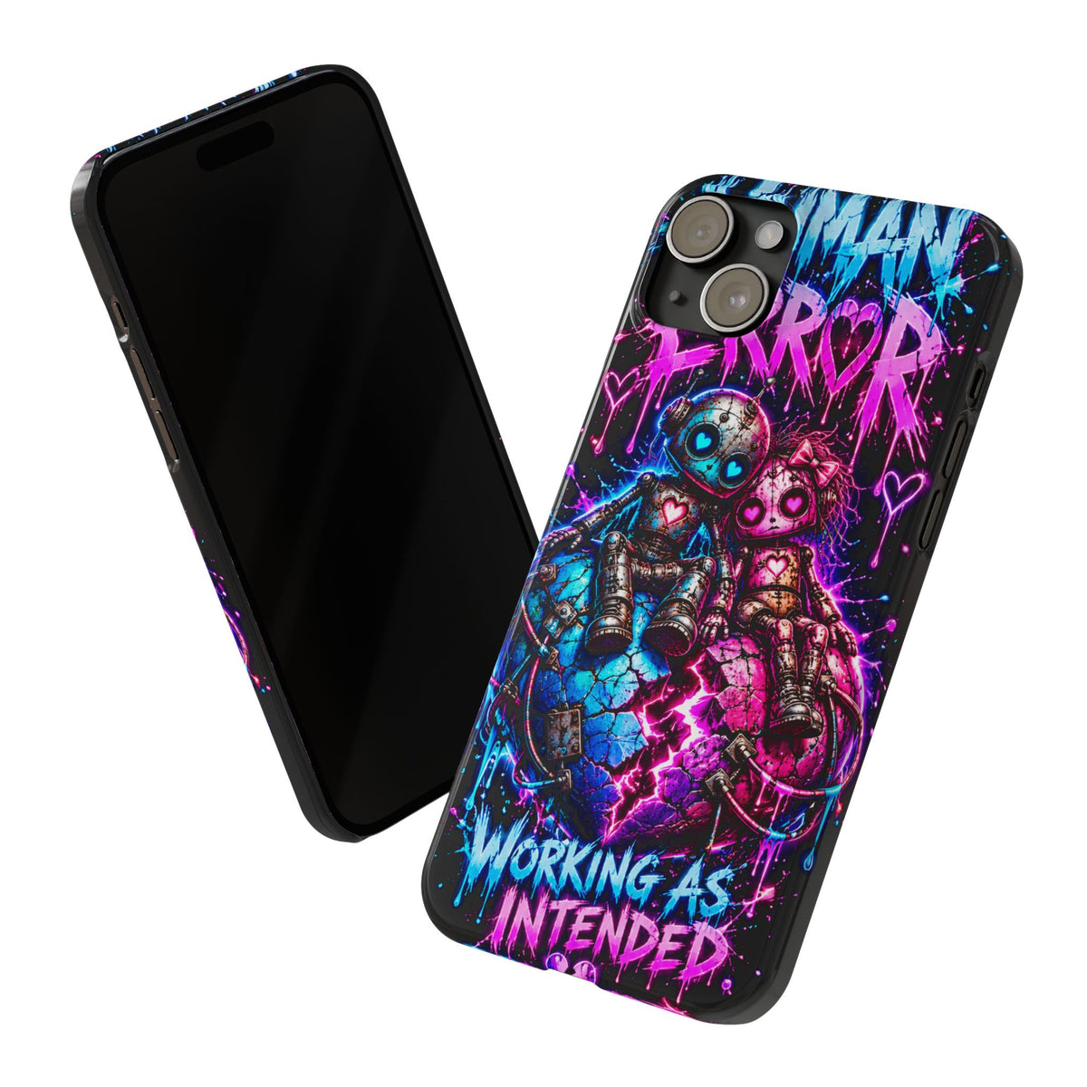 Human Error – Working As Intended Slim iPhone Case | Neon Robot Graphic Phone Cover