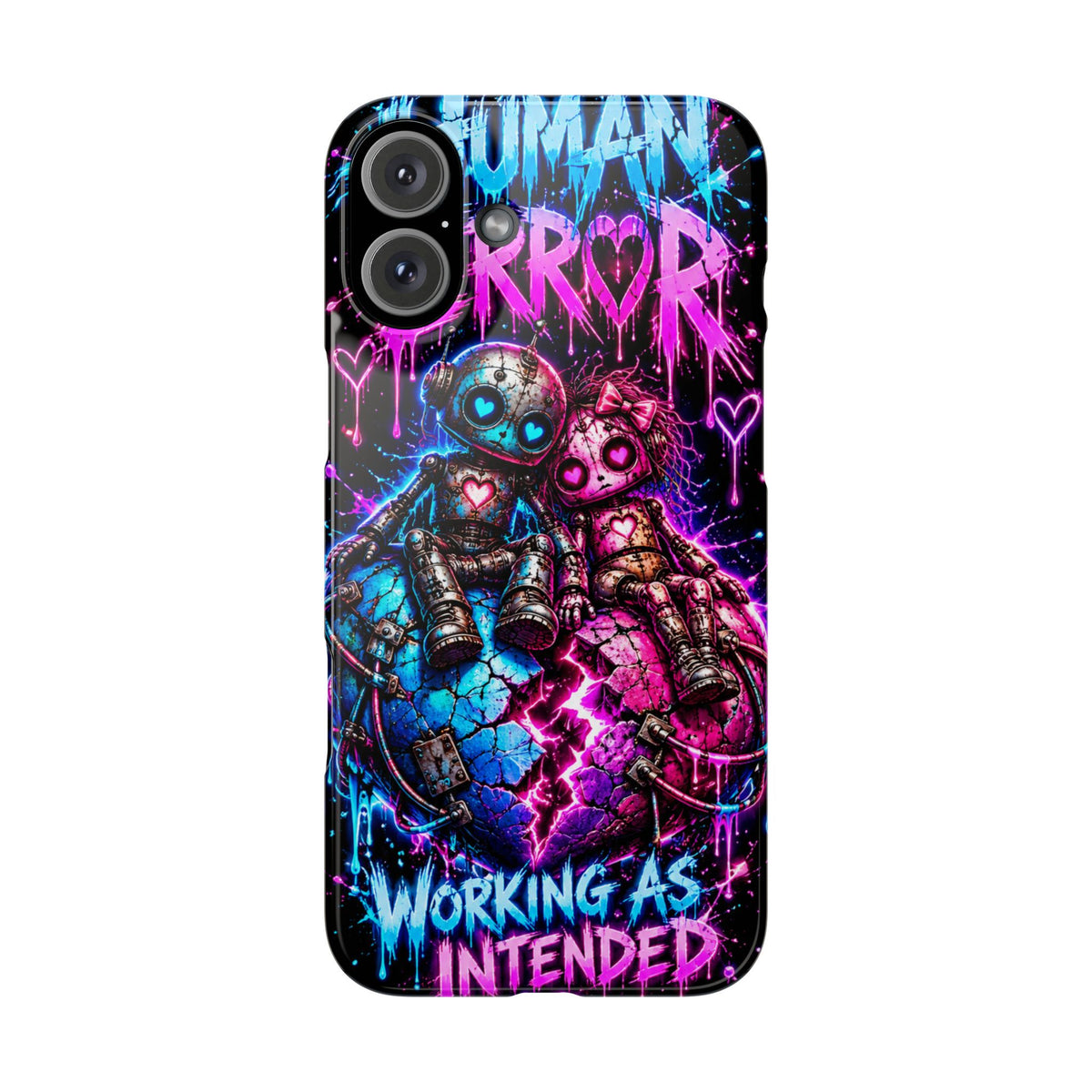 Human Error – Working As Intended Slim iPhone Case | Neon Robot Graphic Phone Cover