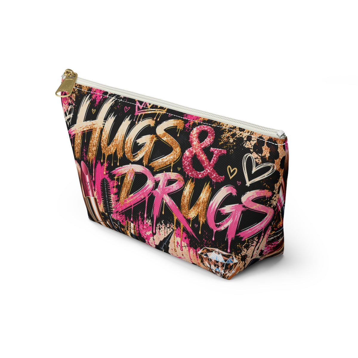 Hugs & Drugs Graffiti Makeup Bag | Edgy & Elegant Cosmetic Pouch & Travel Organizer