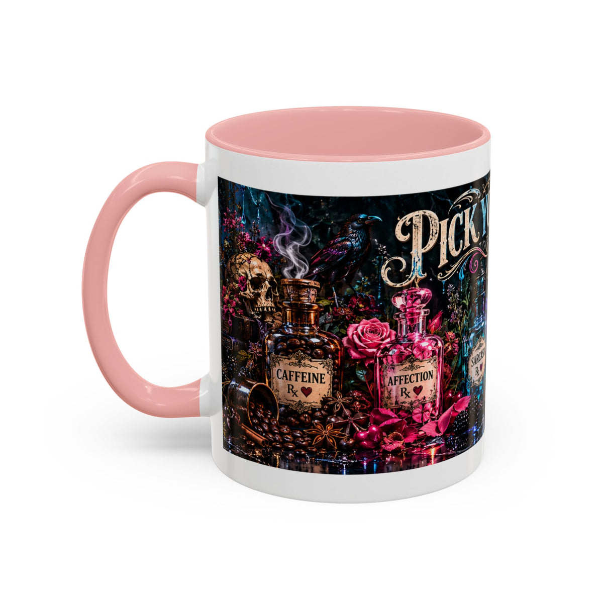 Pick Your Poison Coffee Mug | Gothic Apothecary & Psychedelic Mushroom Art | 11oz & 15oz