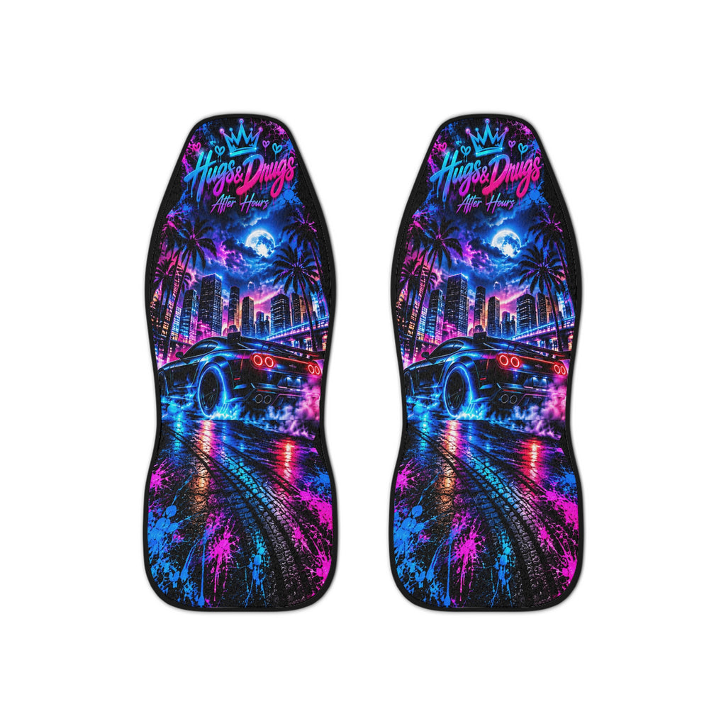 Hugs & Drugs After Hours Car Seat Covers – Neon Sports Car & Midnight City Design | Set of 2