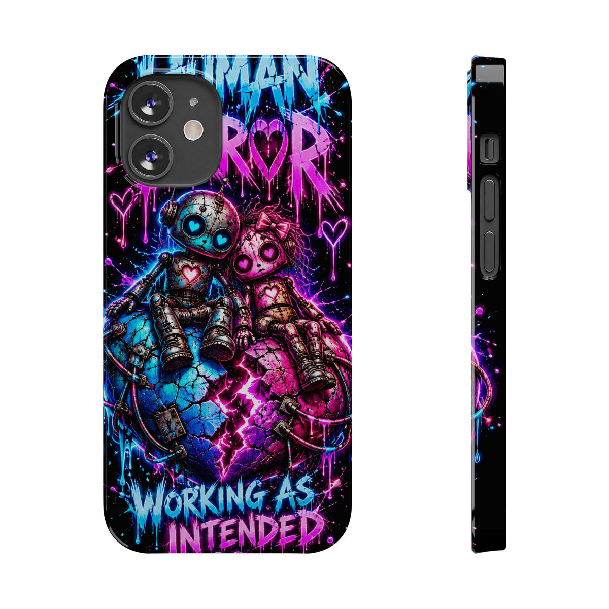 Human Error – Working As Intended Slim iPhone Case | Neon Robot Graphic Phone Cover