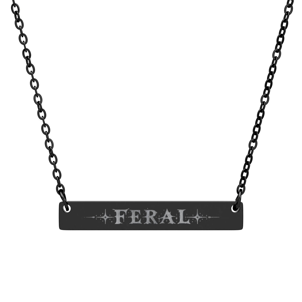 FERAL Engraved Bar Necklace | Edgy Stainless Steel Jewelry | Minimalist Statement Necklace for Women