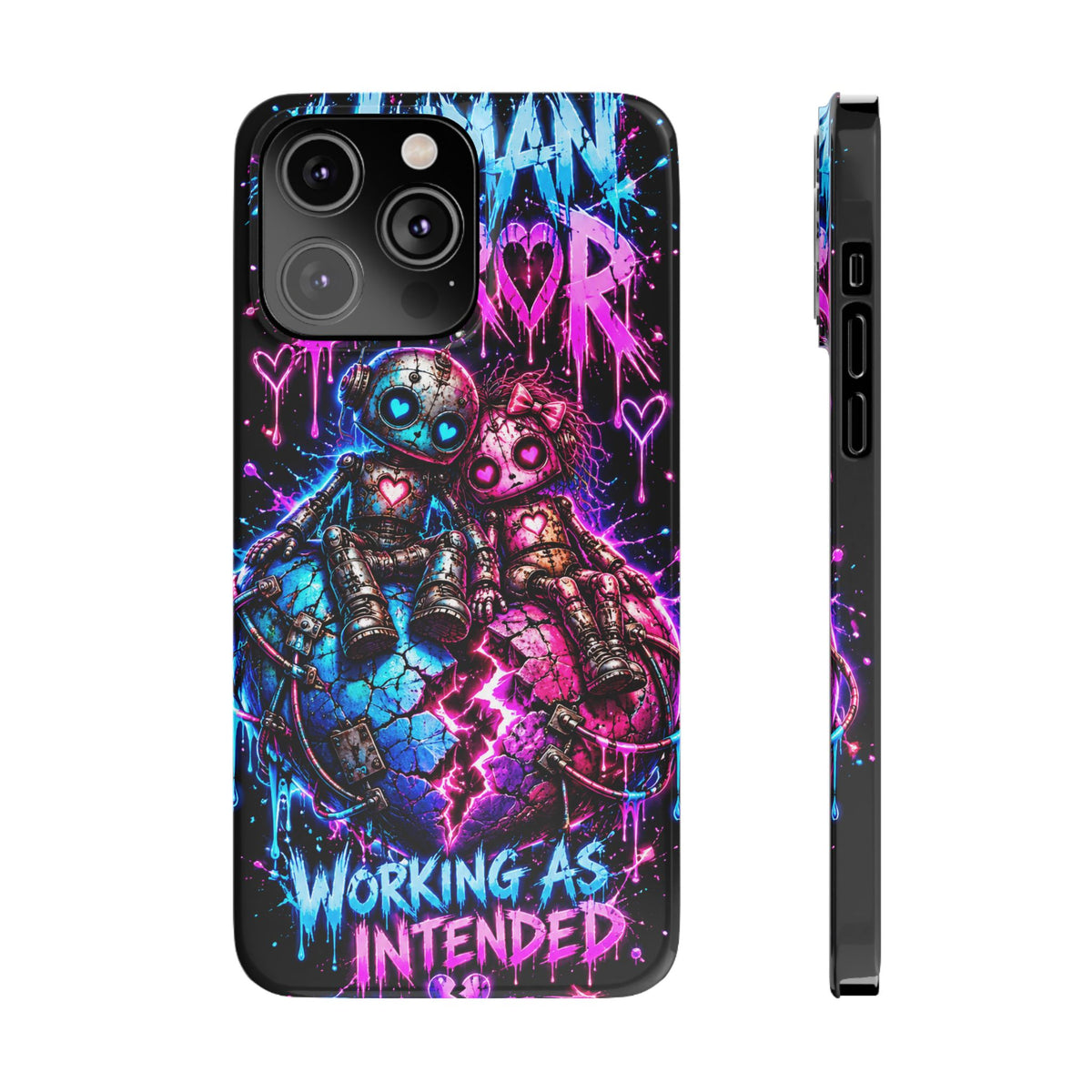 Human Error – Working As Intended Slim iPhone Case | Neon Robot Graphic Phone Cover