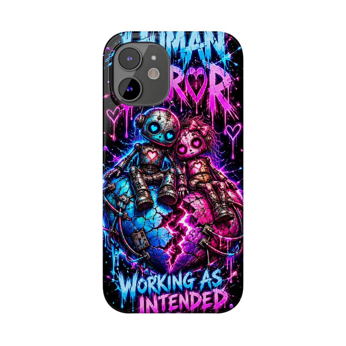 Human Error – Working As Intended Slim iPhone Case | Neon Robot Graphic Phone Cover