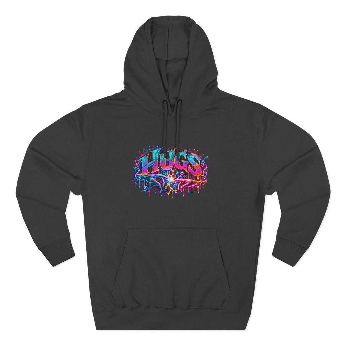 Neon HUGS Hoodie | Psychedelic Graffiti Graphic Fleece Sweatshirt