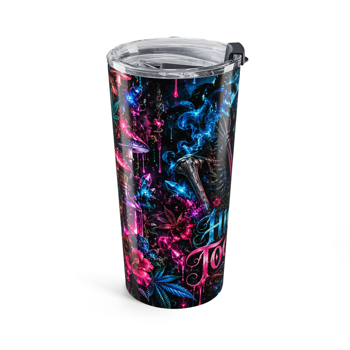 Higher Together 20oz Tumbler | Psychedelic Skeleton Couple, Heart & Mushroom Art | Hugs & Drugs