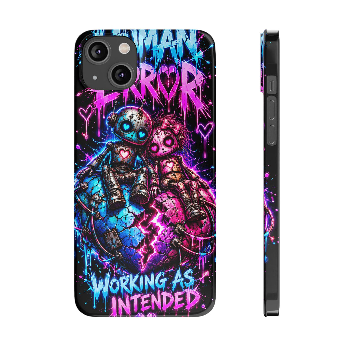 Human Error – Working As Intended Slim iPhone Case | Neon Robot Graphic Phone Cover