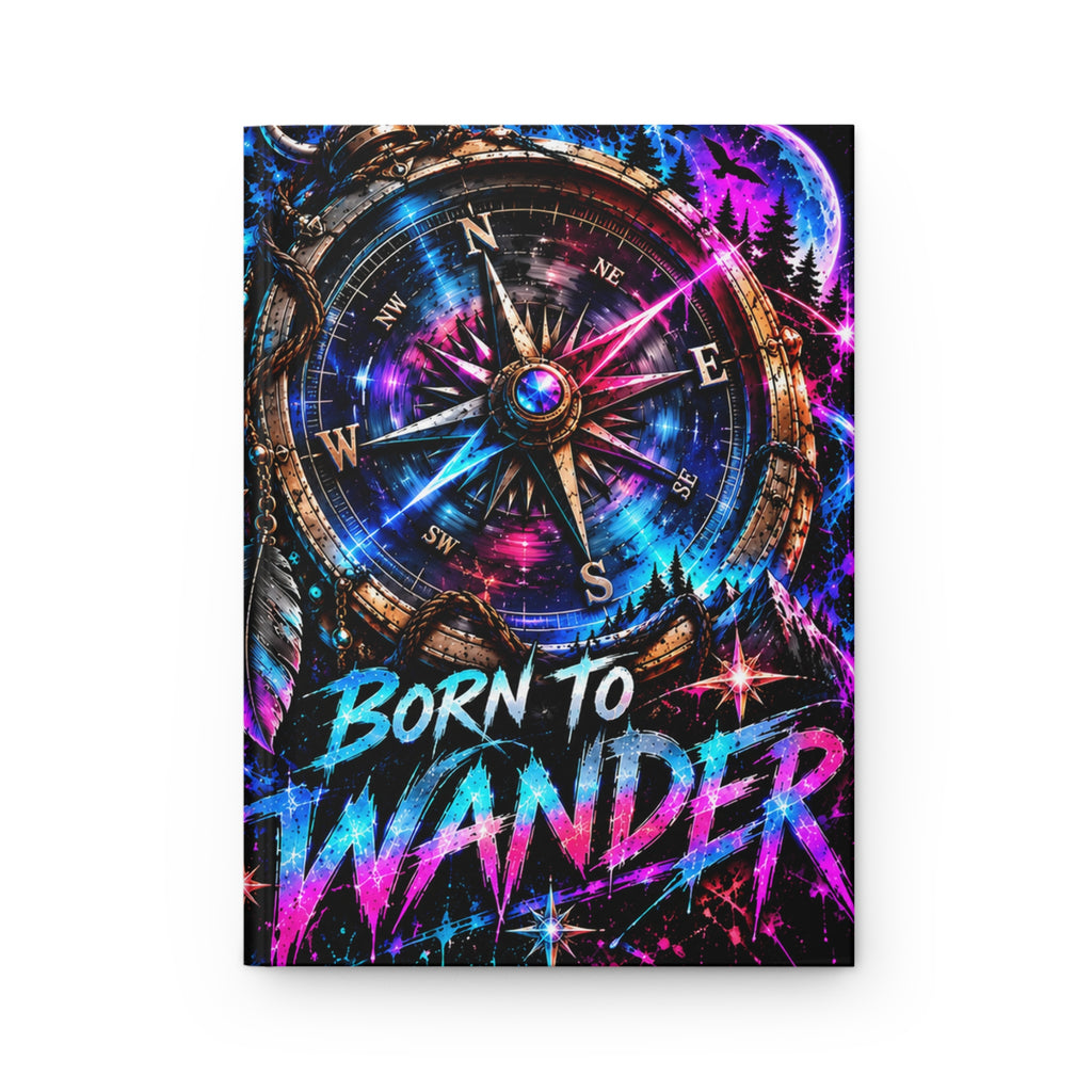 Born to Wander Hardcover Journal — Neon Compass Travel Notebook (Lined)