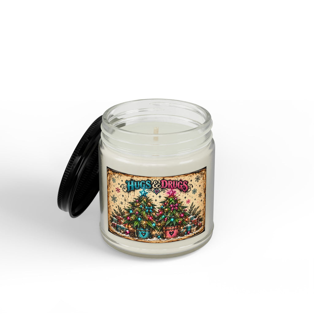 Hugs & Drugs Christmas Candle | Funny Cannabis-Themed Holiday Soy Candle Gift