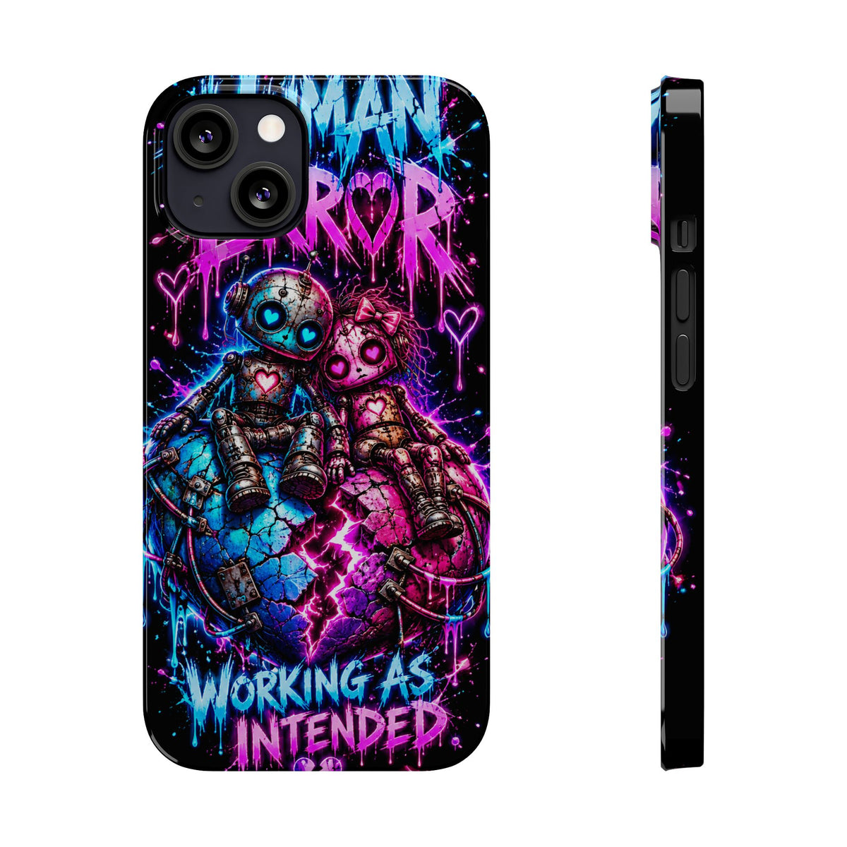 Human Error – Working As Intended Slim iPhone Case | Neon Robot Graphic Phone Cover