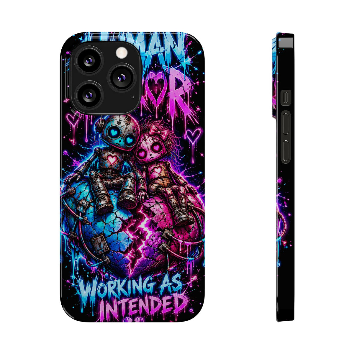 Human Error – Working As Intended Slim iPhone Case | Neon Robot Graphic Phone Cover