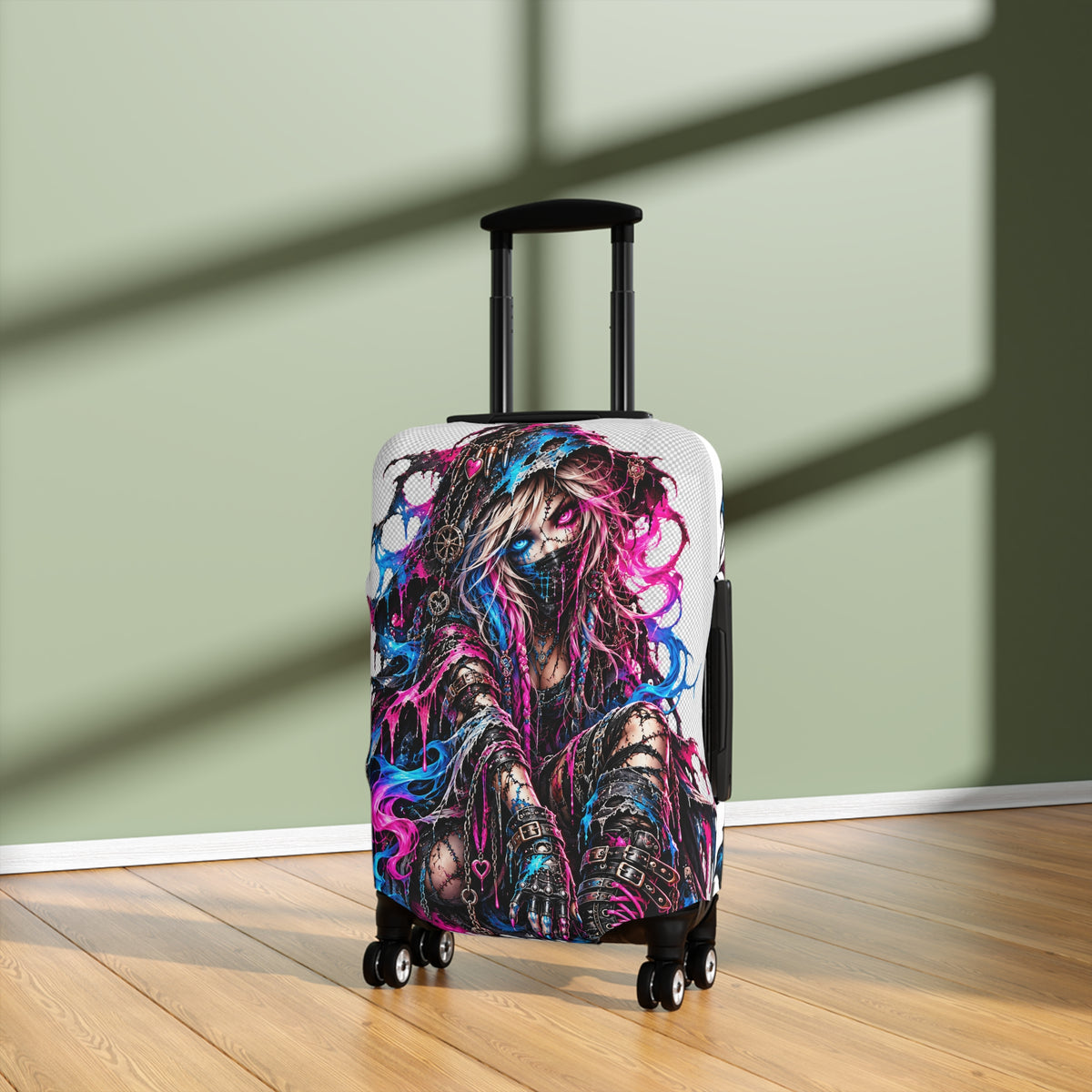 Neon Gothic Fantasy Luggage Cover | Dark Surreal Travel Suitcase Protector