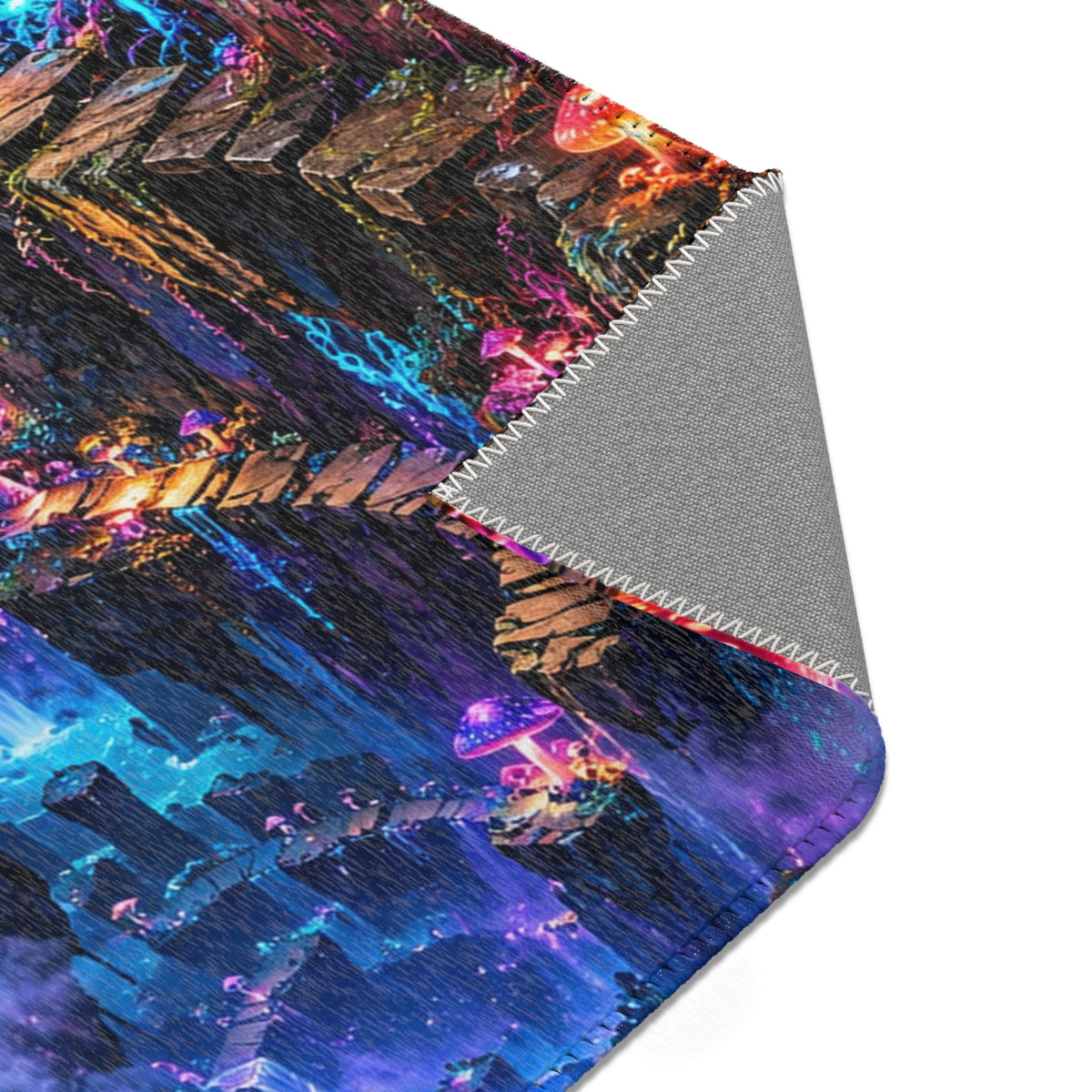 Enchanted Mushroom Forest Area Rug | Neon Fantasy Waterfall Rug | Psychedelic Woodland Decor