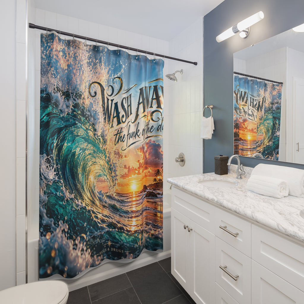 Wash Away the Funk of the Day Shower Curtain – Funny Bathroom Decor | Colorful Statement Shower Curtain