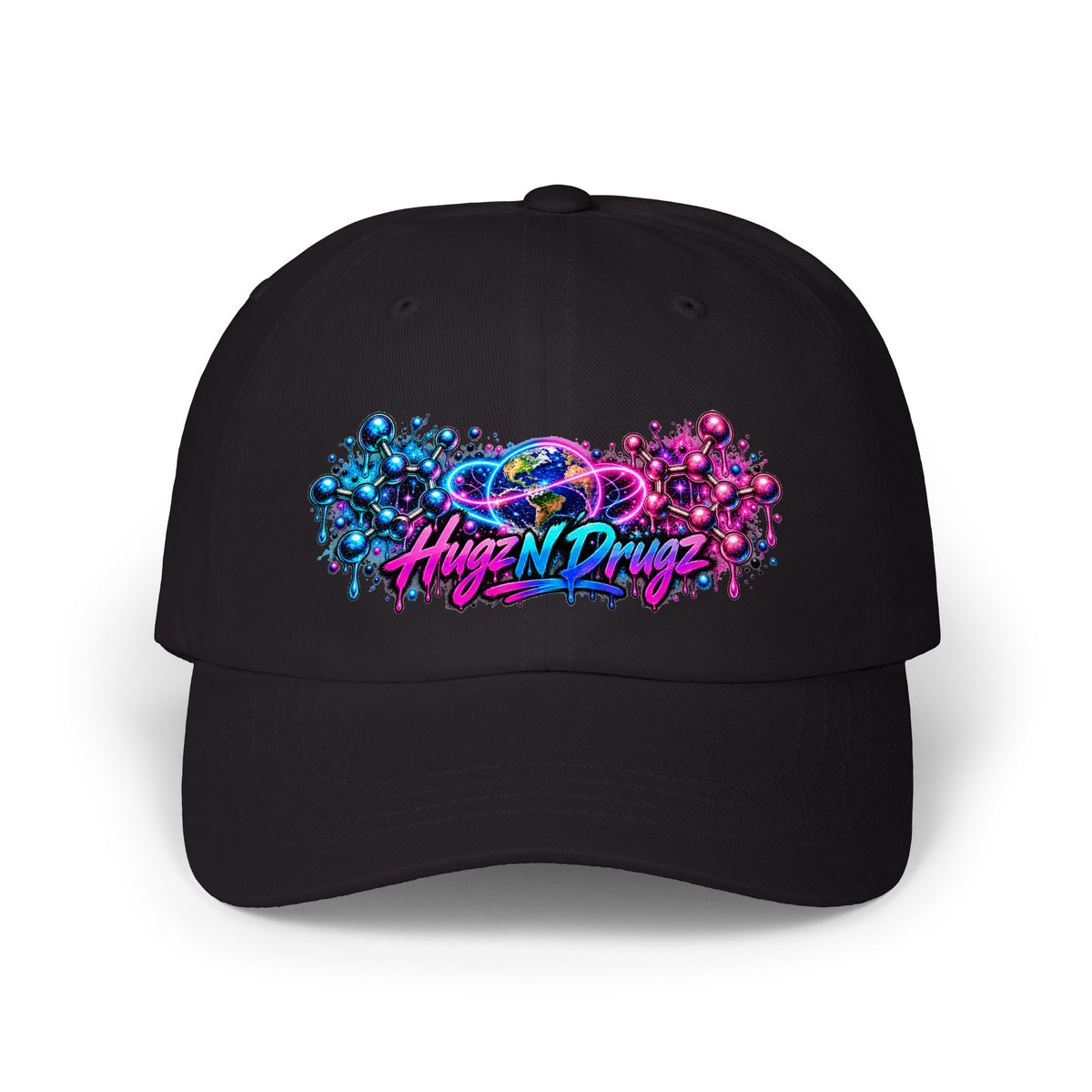 Hugs & Drugs Neon Graffiti Dad Hat | Colorful Streetwear Baseball Cap | Unisex