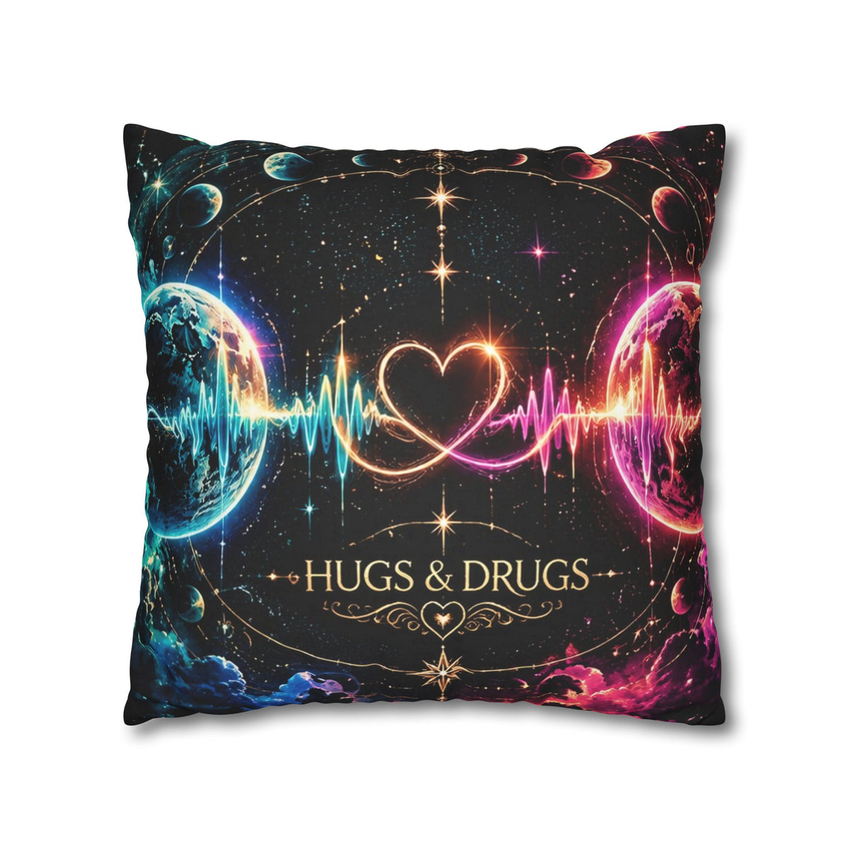 Different Worlds, Same Connection | Neon Heart Throw Pillow Cover | Hugs & Drugs