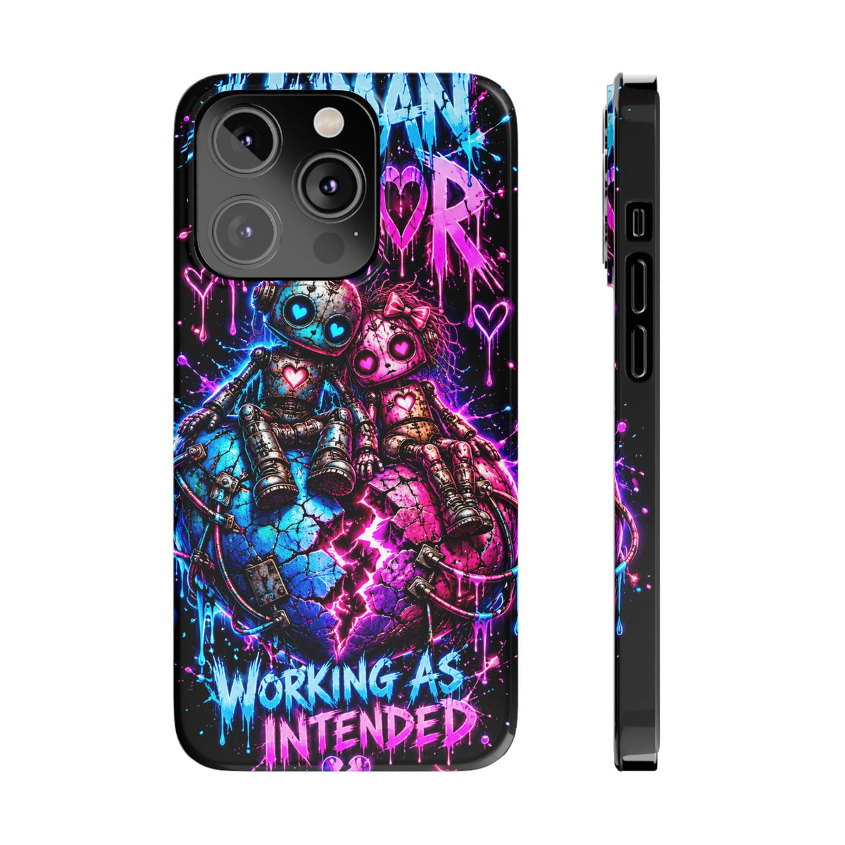 Human Error – Working As Intended Slim iPhone Case | Neon Robot Graphic Phone Cover