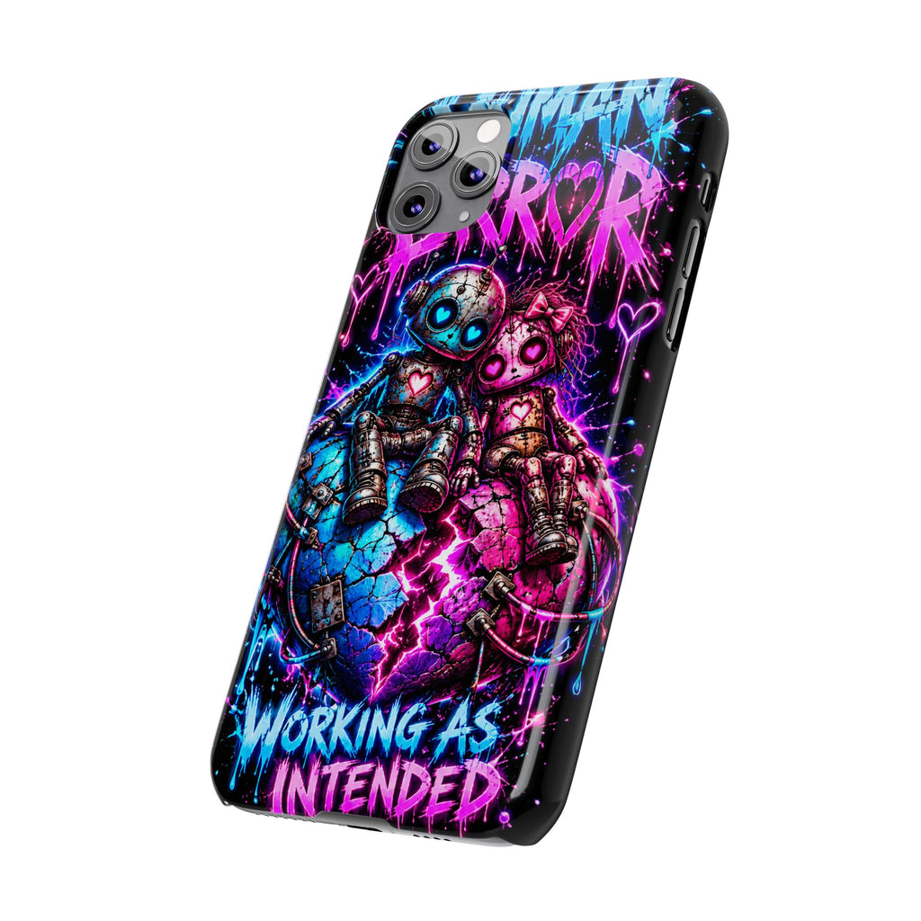 Human Error – Working As Intended Slim iPhone Case | Neon Robot Graphic Phone Cover