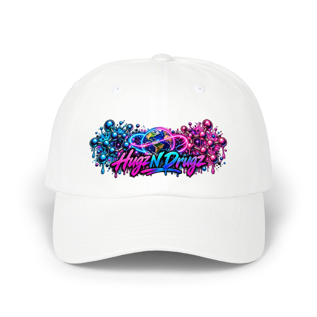 Hugs & Drugs Neon Graffiti Dad Hat | Colorful Streetwear Baseball Cap | Unisex