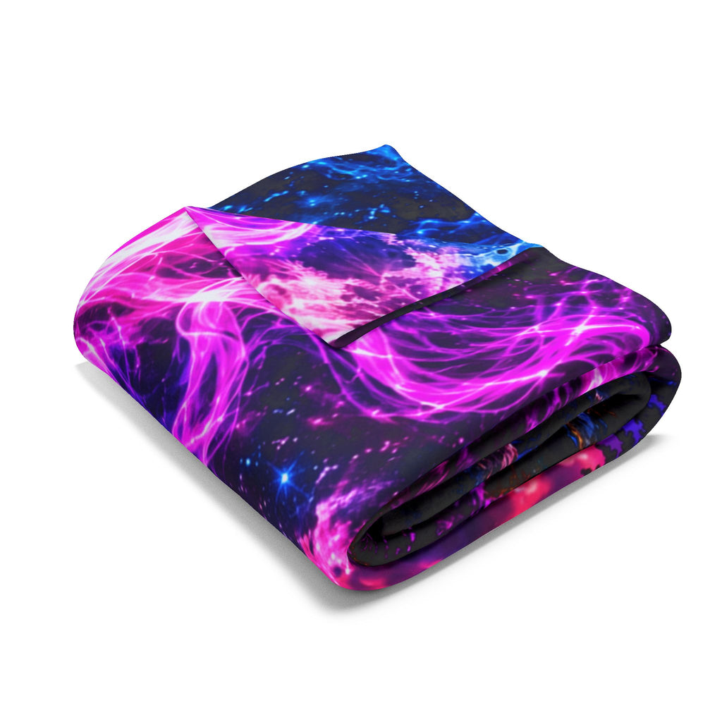 Aurora Wolf Fleece Blanket — Neon Wolves Heart Night Sky Throw