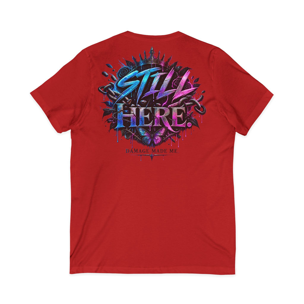 Damage Made Me Still Savage V-Neck T-Shirt | Still Here Graphic Tee | Resilience Streetwear