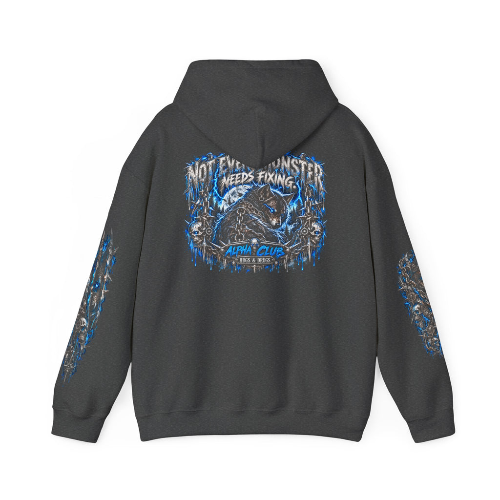 Wolf Alpha Club Hoodie – Hugs & Drugs Unisex Wolf Graphic Sweatshirt | Edgy Streetwear