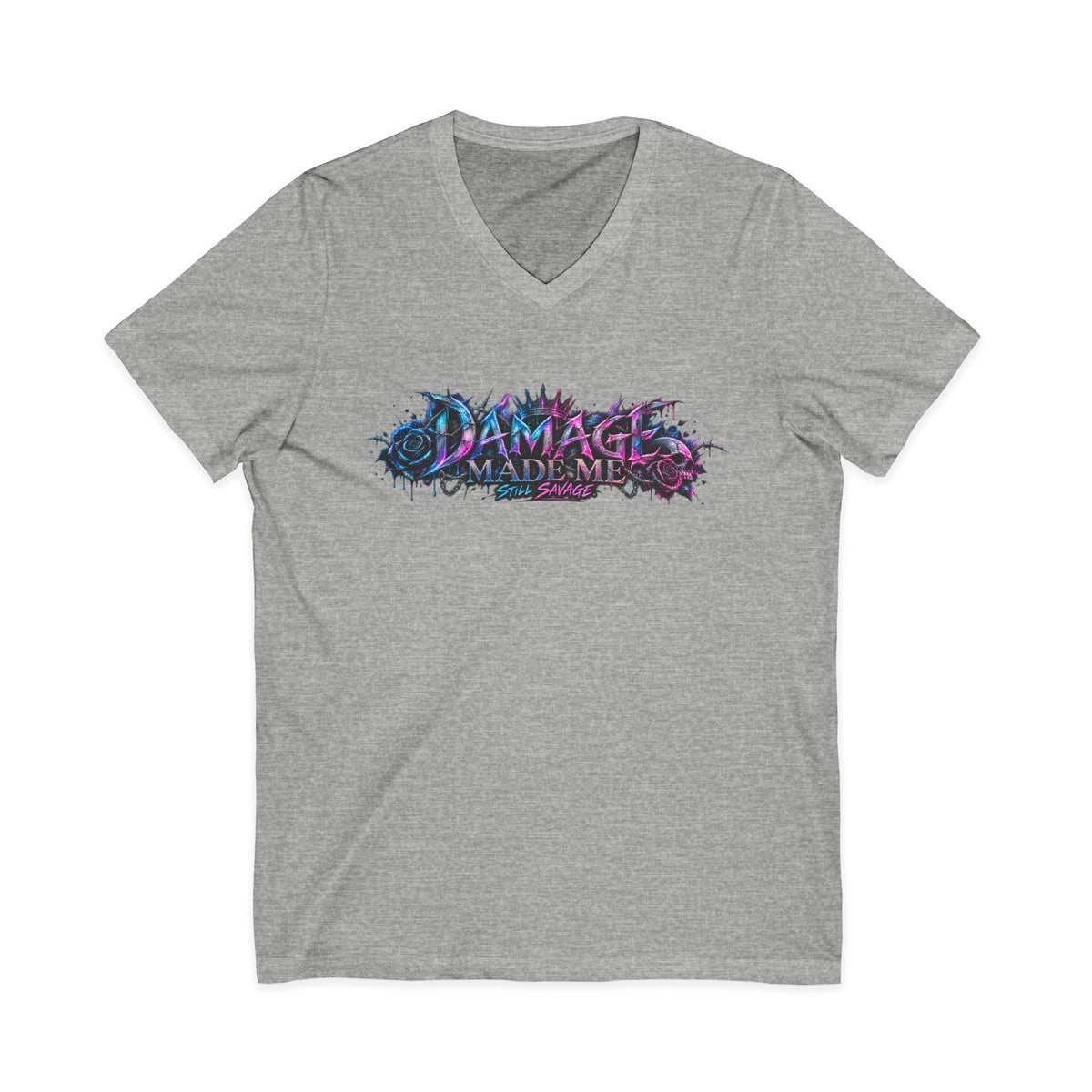 Damage Made Me Still Savage V-Neck T-Shirt | Still Here Graphic Tee | Resilience Streetwear