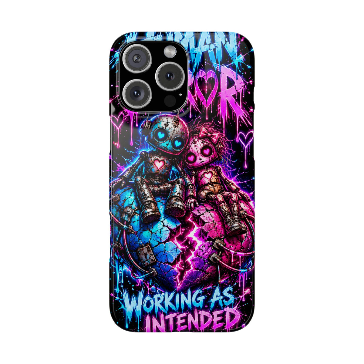 Human Error – Working As Intended Slim iPhone Case | Neon Robot Graphic Phone Cover