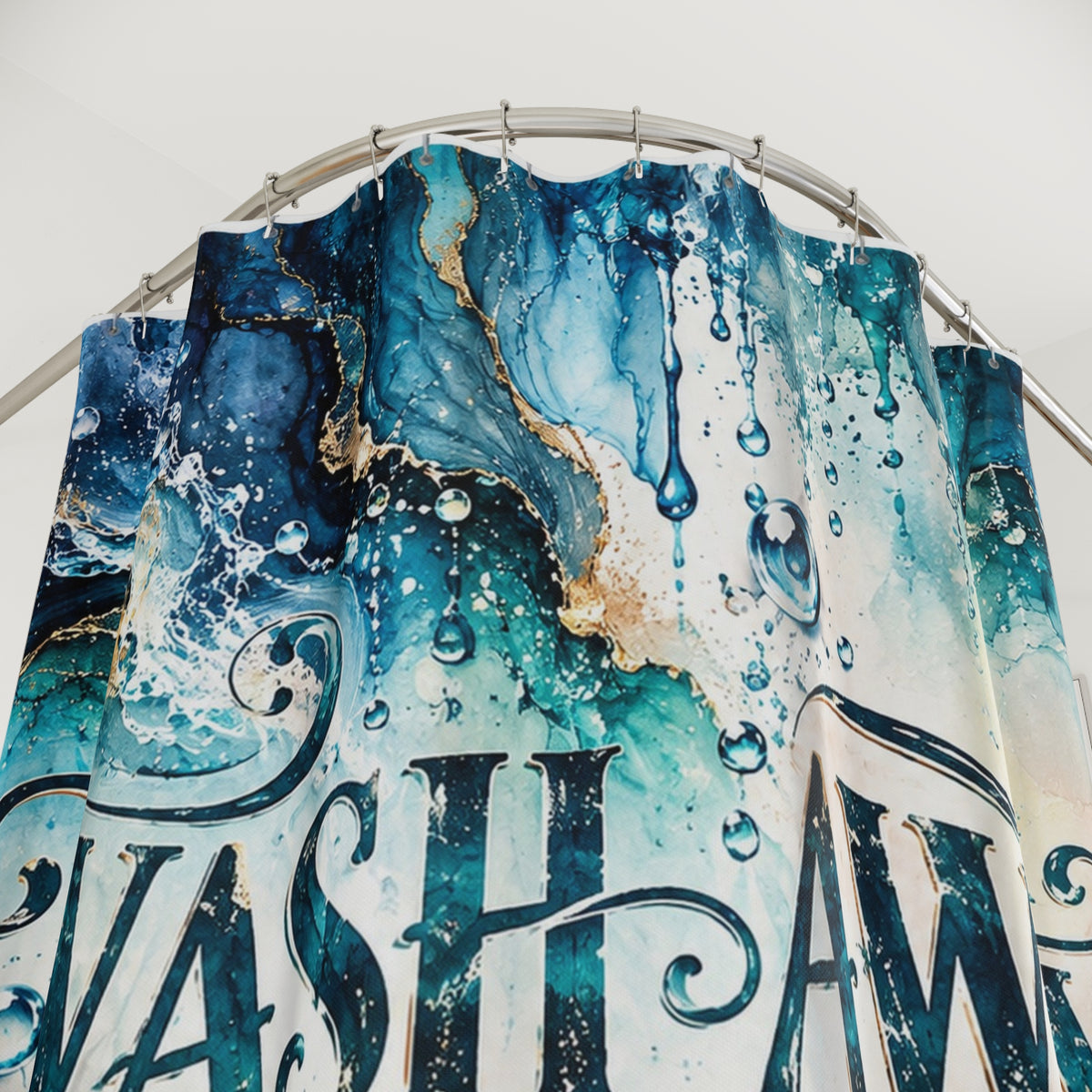 Wash Away the Funk of the Day Shower Curtain | Funny Swear Word Bathroom Decor | Blue Abstract Art