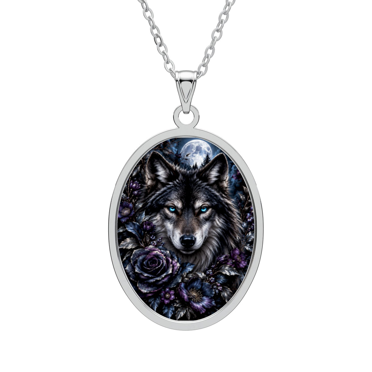 Feral Soul Wolf Necklace | Gothic Wolf Oval Pendant | Stainless Steel & Sterling Silver Jewelry
