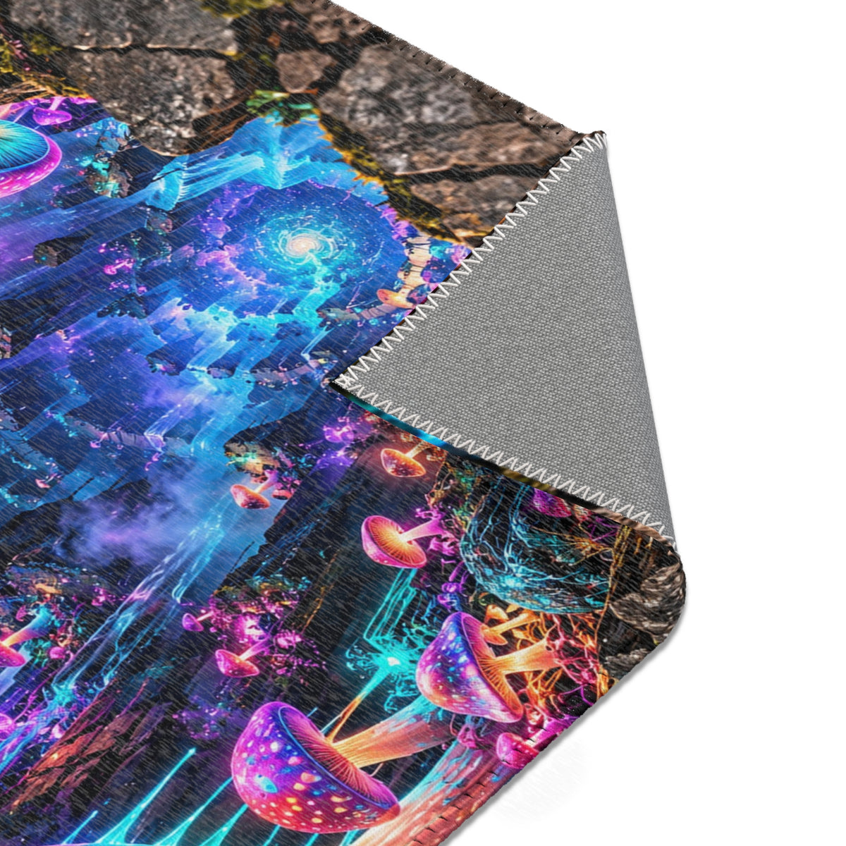 Enchanted Mushroom Forest Area Rug | Neon Fantasy Waterfall Rug | Psychedelic Woodland Decor