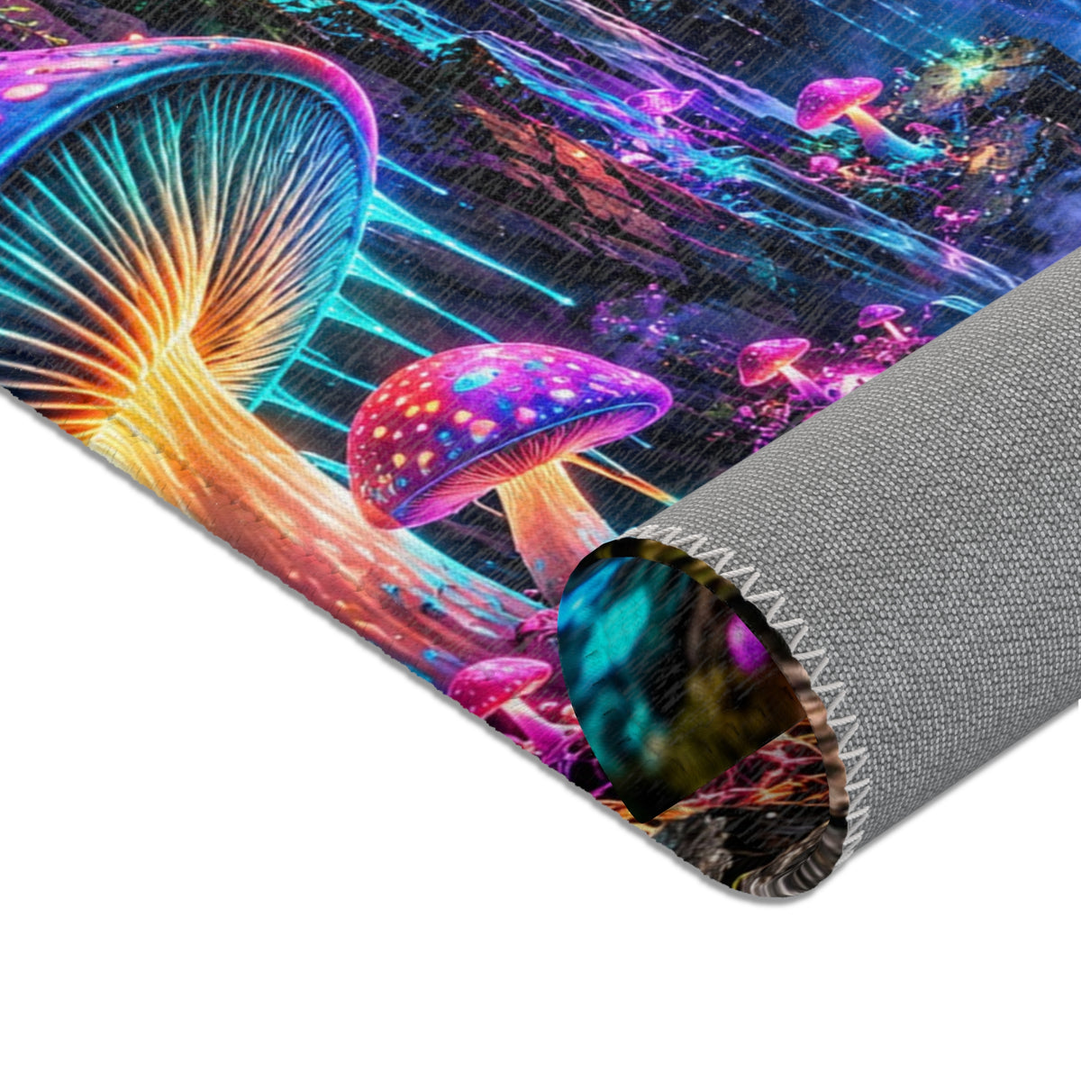 Enchanted Mushroom Forest Area Rug | Neon Fantasy Waterfall Rug | Psychedelic Woodland Decor