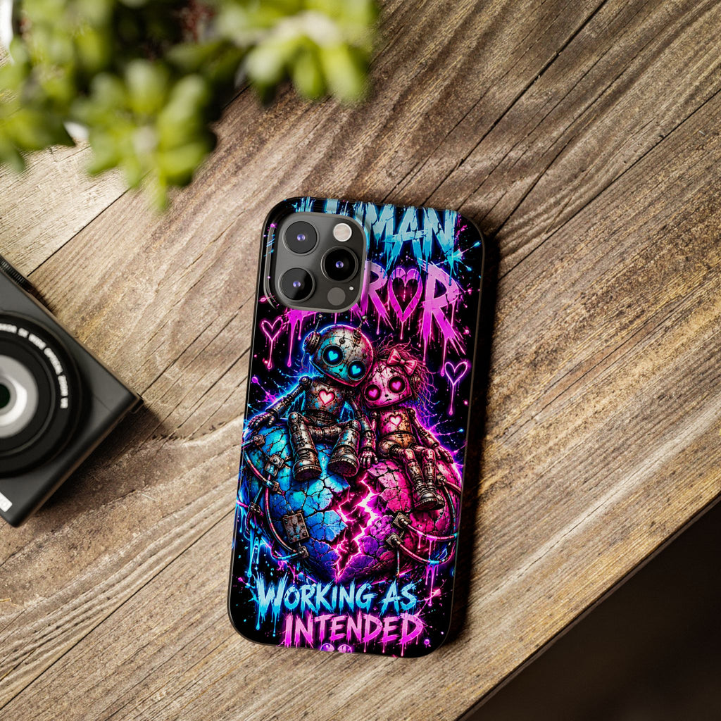 Human Error – Working As Intended Slim iPhone Case | Neon Robot Graphic Phone Cover
