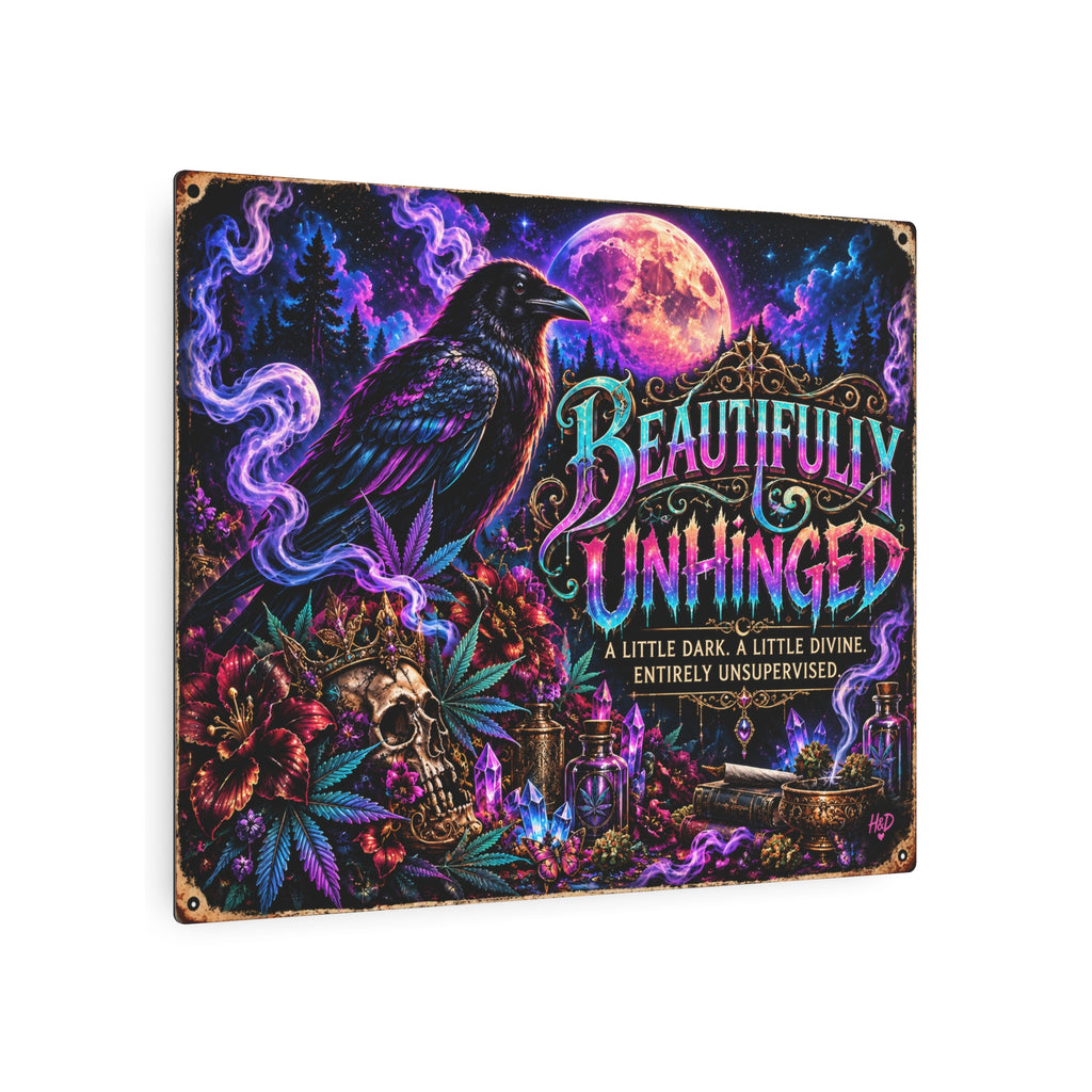 Beautifully Unhinged Gothic Metal Wall Art | Raven & Moon Fantasy Decor | Hugs & Drugs