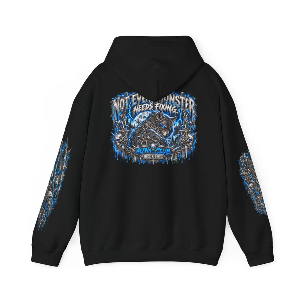 Wolf Alpha Club Hoodie – Hugs & Drugs Unisex Wolf Graphic Sweatshirt | Edgy Streetwear