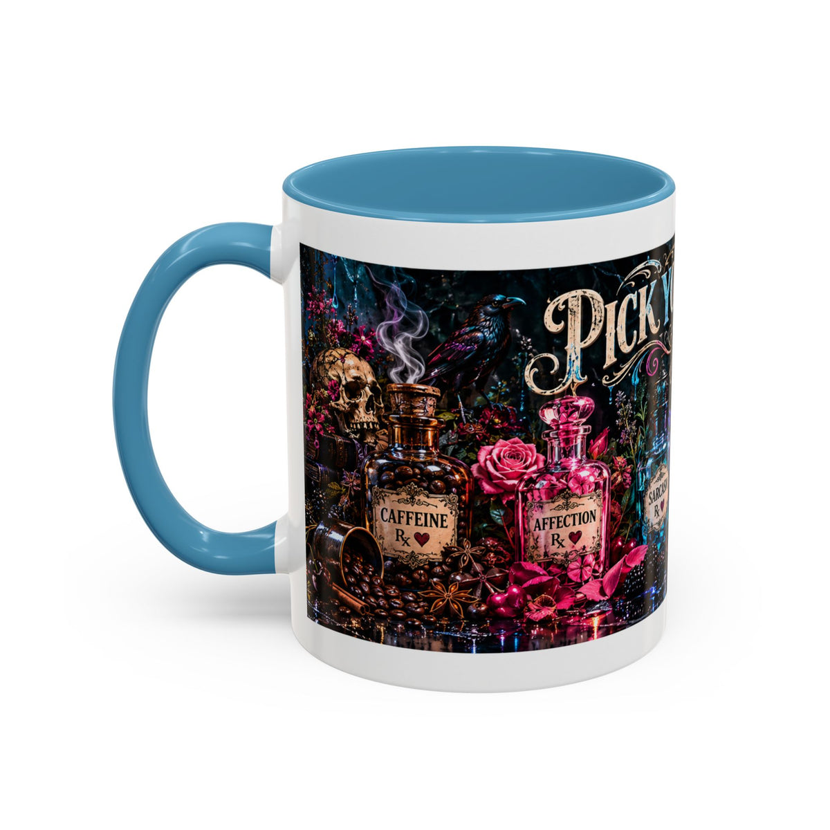 Pick Your Poison Coffee Mug | Gothic Apothecary & Psychedelic Mushroom Art | 11oz & 15oz
